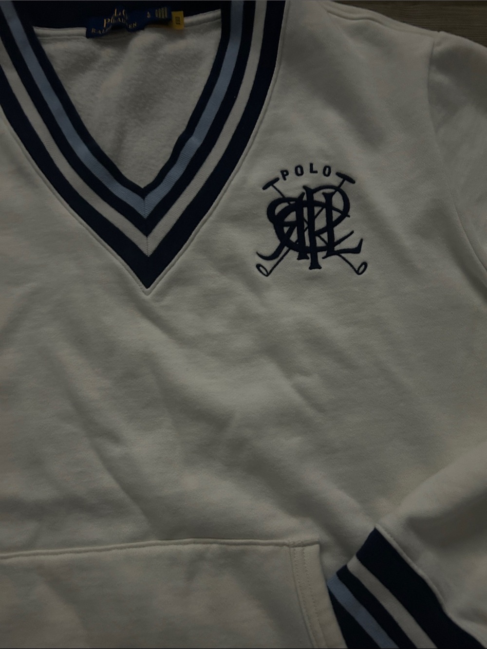 Polo by Ralph Lauren White V-Neck Pullover with Navy & Light Blue Trim - Picture 2 of 11